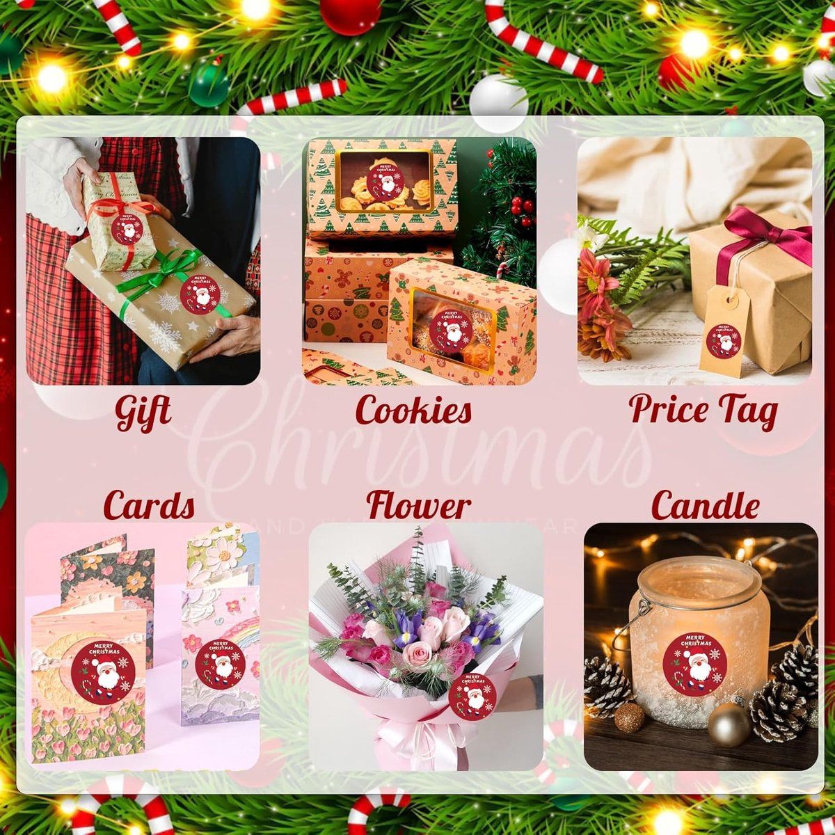 500 Piece Round Merry Christmas Sticker Set, 8 Patterns, 1.5 inch