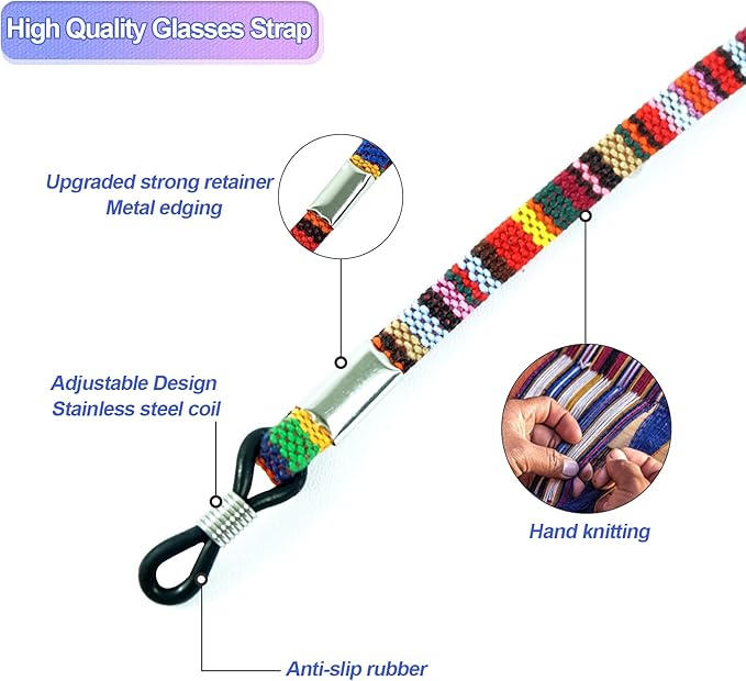 Eyeglass Cords, Women's Eyeglass Chain, 7 pcs Colorful Eyeglass Cords, Sports Eyeglass Cords, Eyeglass Cord, Multicolored, 70 cm