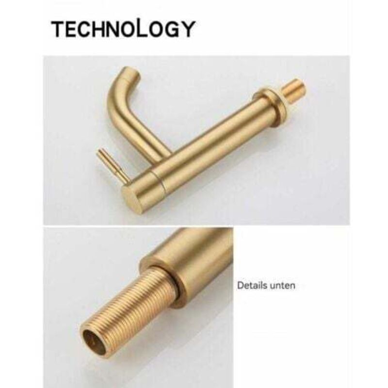 Single Cold Basin Faucet Stainless Steel Bathroom Countertop Sink Faucet 4 Point Interface PVD Basin Faucet