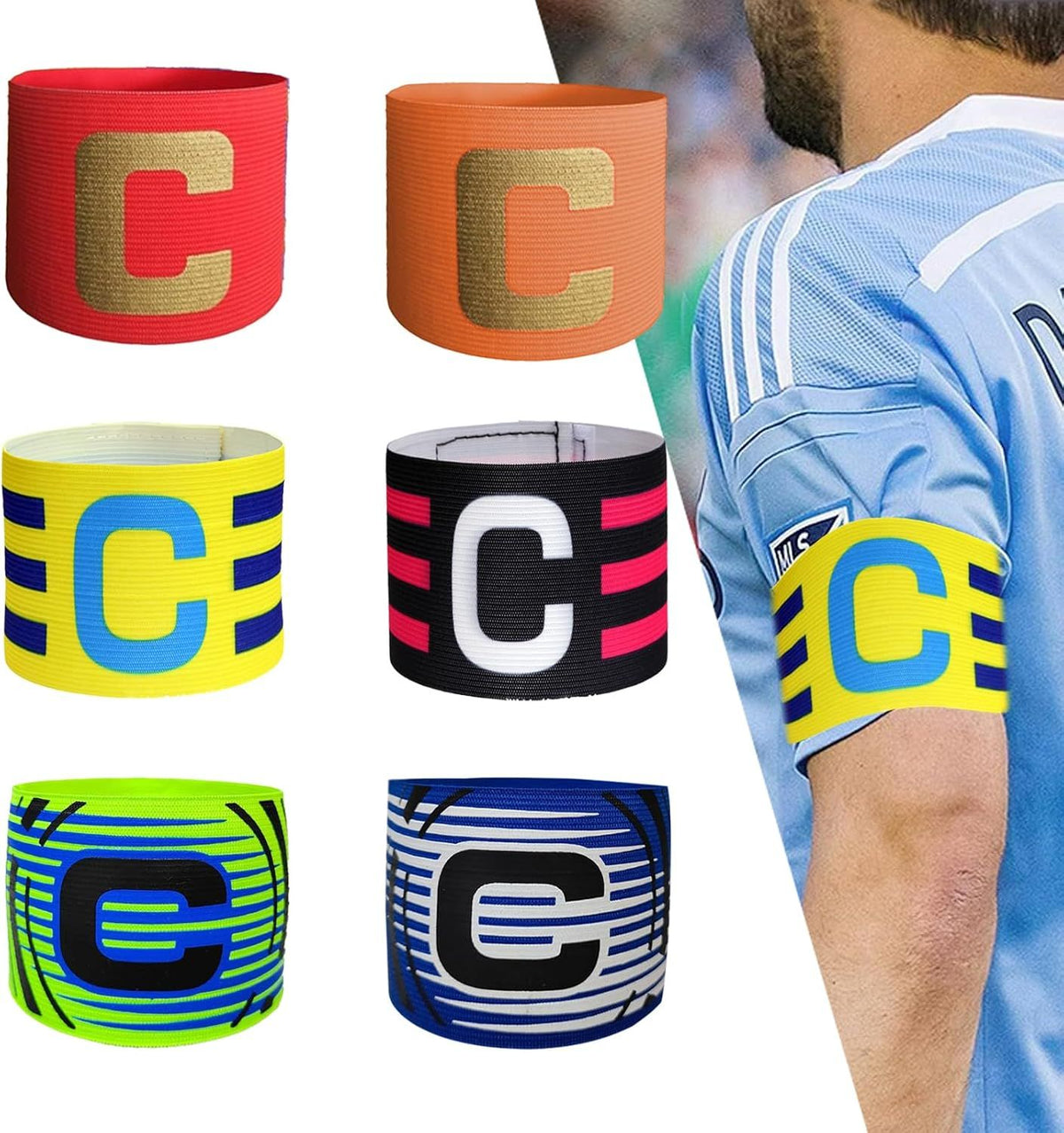 6 Piece Football Captain Armbands 6 Colors 3 Styles