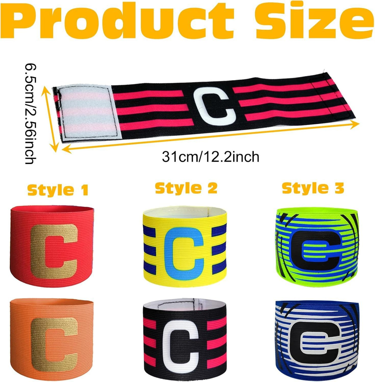 6 Piece Football Captain Armbands 6 Colors 3 Styles