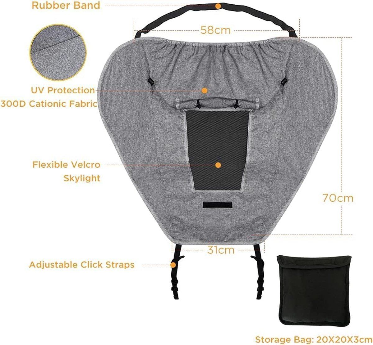 Universal Stroller Sun Canopy with Viewing Window, UV Protection, Waterproof, Grey, Easy Installation