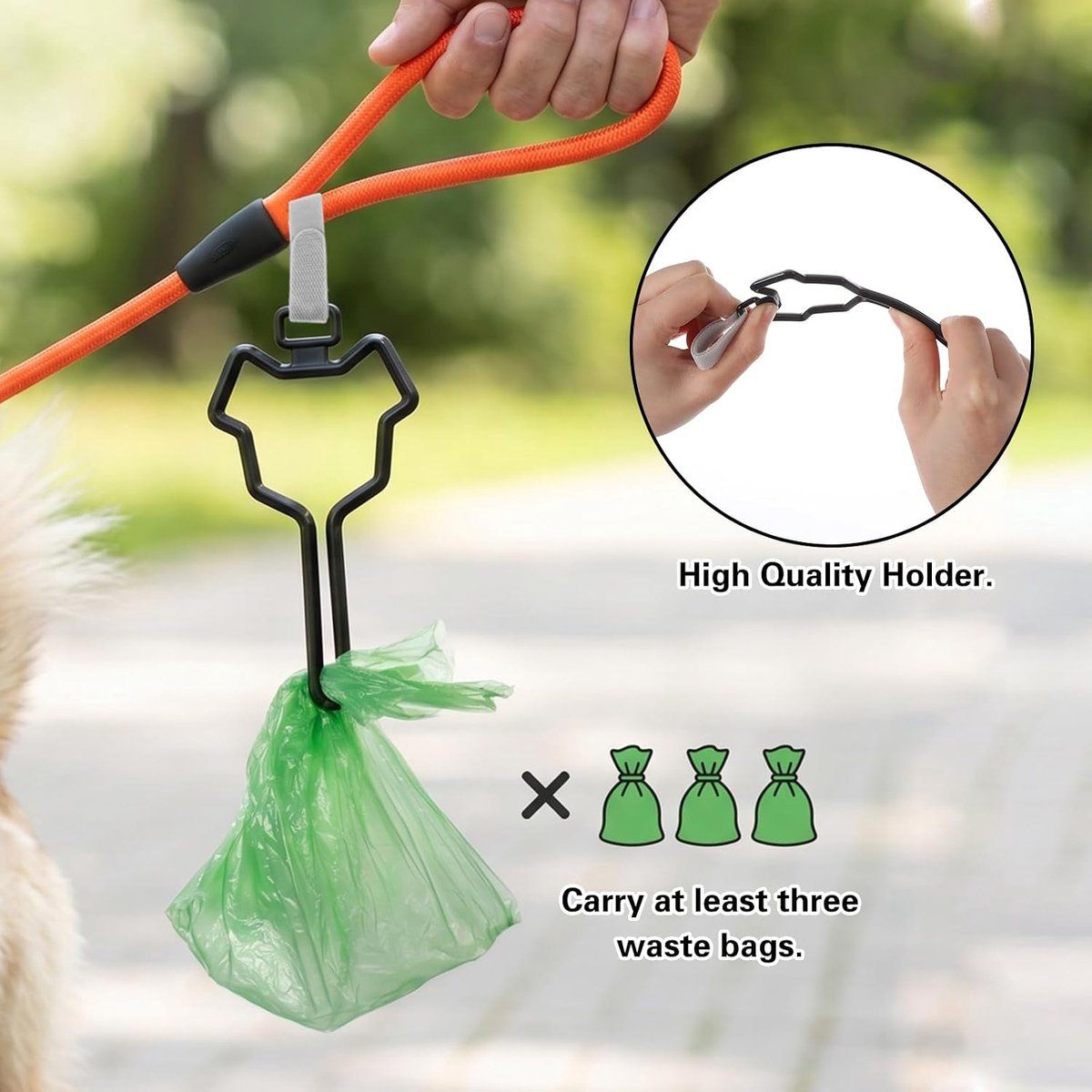 Poop Bag Holder Set of 2, Hands-Free Dog Waste Bag Dispenser for Belt or Bike, Compact and Sturdy for Walking and Running with Your Dog, Black