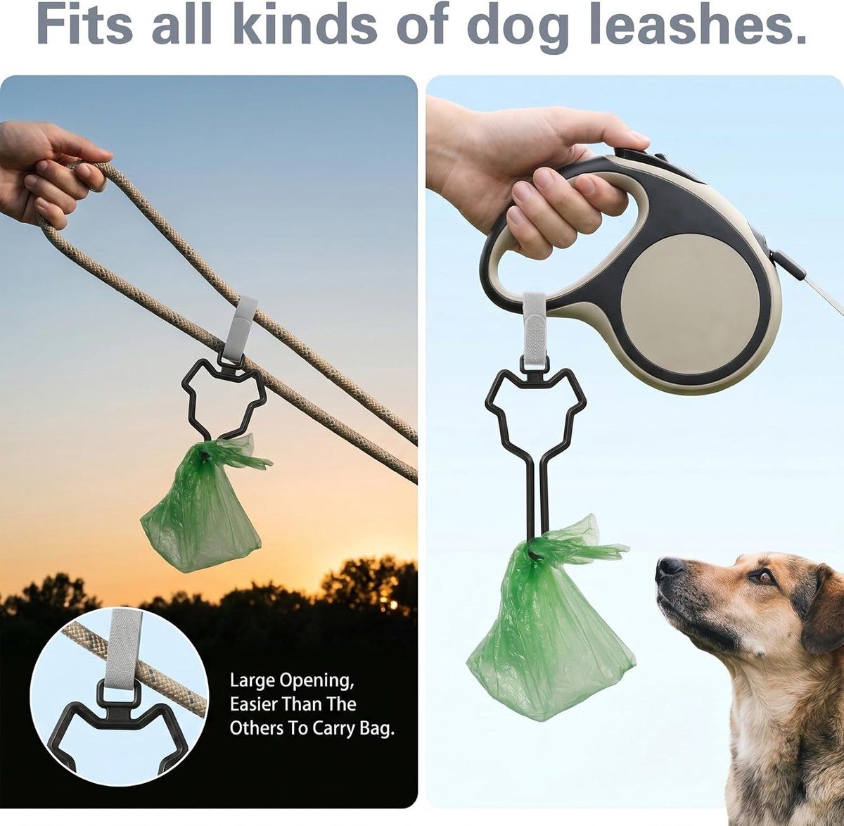 Poop Bag Holder Set of 2, Hands-Free Dog Waste Bag Dispenser for Belt or Bike, Compact and Sturdy for Walking and Running with Your Dog, Black