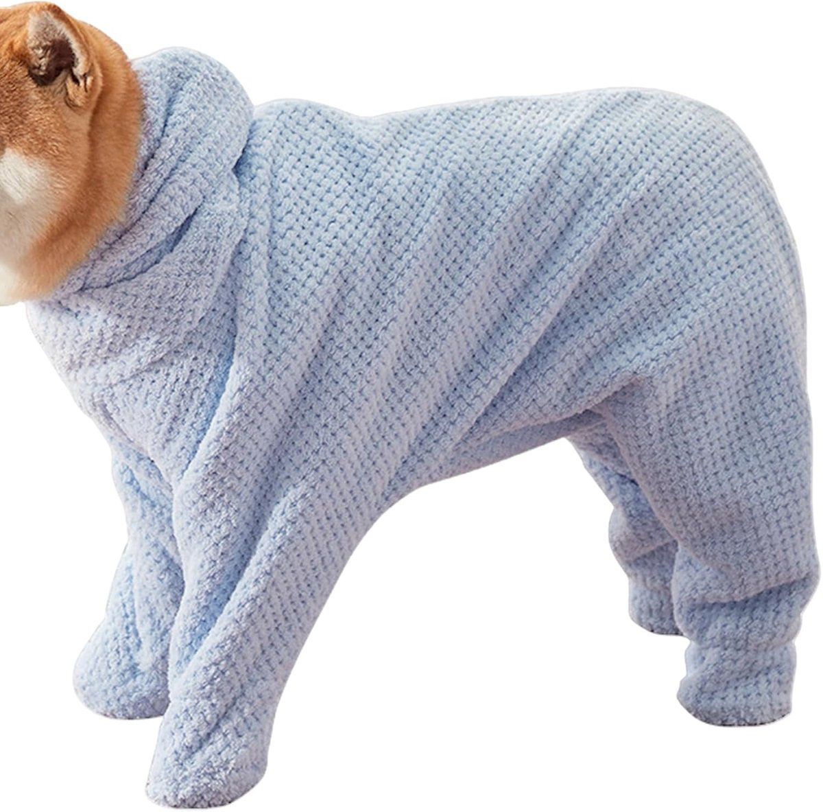 Plush Dog Bathrobe Quick Drying Ultra Absorbent Pet Drying Coat for Home Grooming Blue, Size L