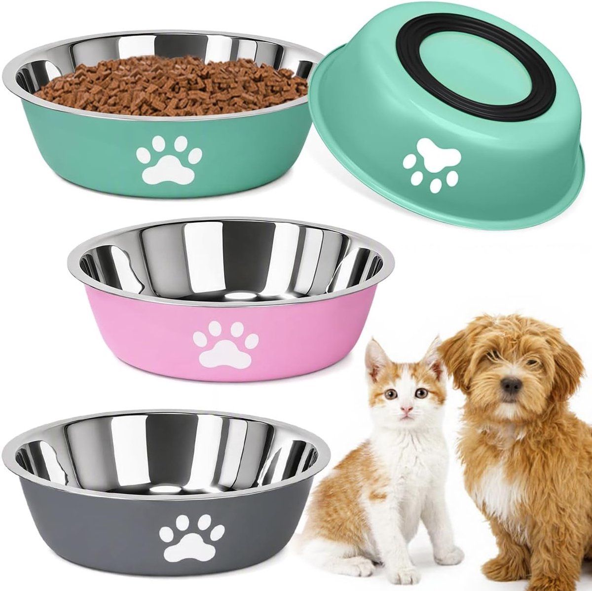 3 Pack Stainless Steel Dog Bowls with Non-Slip Bottom, Food Water Bowls for Dogs and Cats, Easy to Clean