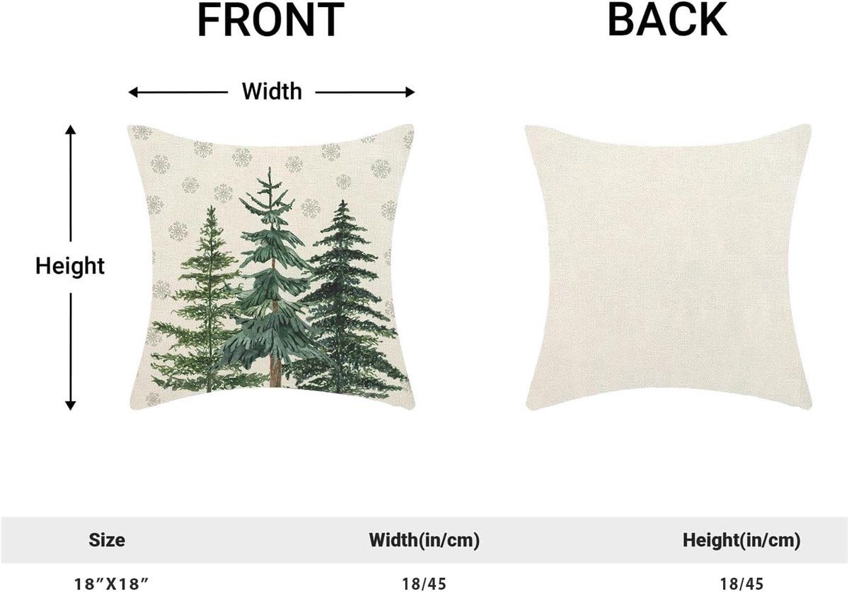 2 Pack Christmas Pillow Covers with Snowflake and Green Christmas Tree Print, Winter Festive Decorative Throw Pillow Cases for Sofa Bedroom Indoor Outdoor, 45x45 cm