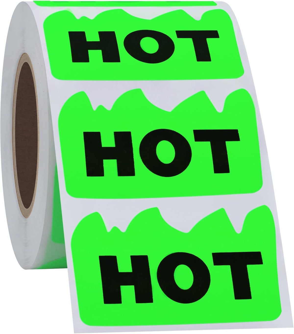 500 Pieces Flame-Shaped Green Stickers 5x3 cm, Waterproof Fluorescent Hot Stickers for Restaurants, Supermarkets, and Shops, Self-Adhesive Labels for Festivals and Businesses