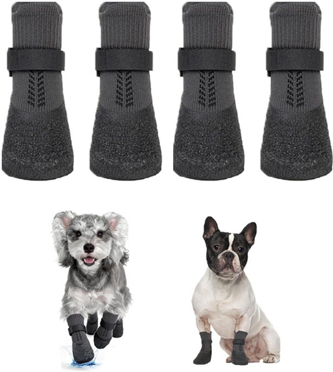 4 Pack Dog Shoes, Invisible Non-Slip Dog Booties with Soft Lining and Sturdy Sole for Hot Sidewalks, Wet Surfaces, Winter and Rainy Days, Black, XS