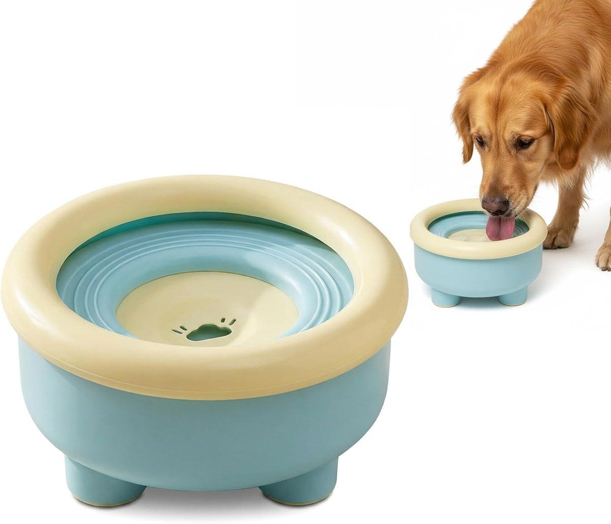 Spill-Proof Splash-Free Pet Water Bowl with Floating Disc, Slow Feeder for Cats and Dogs, 1.5 L, Blue