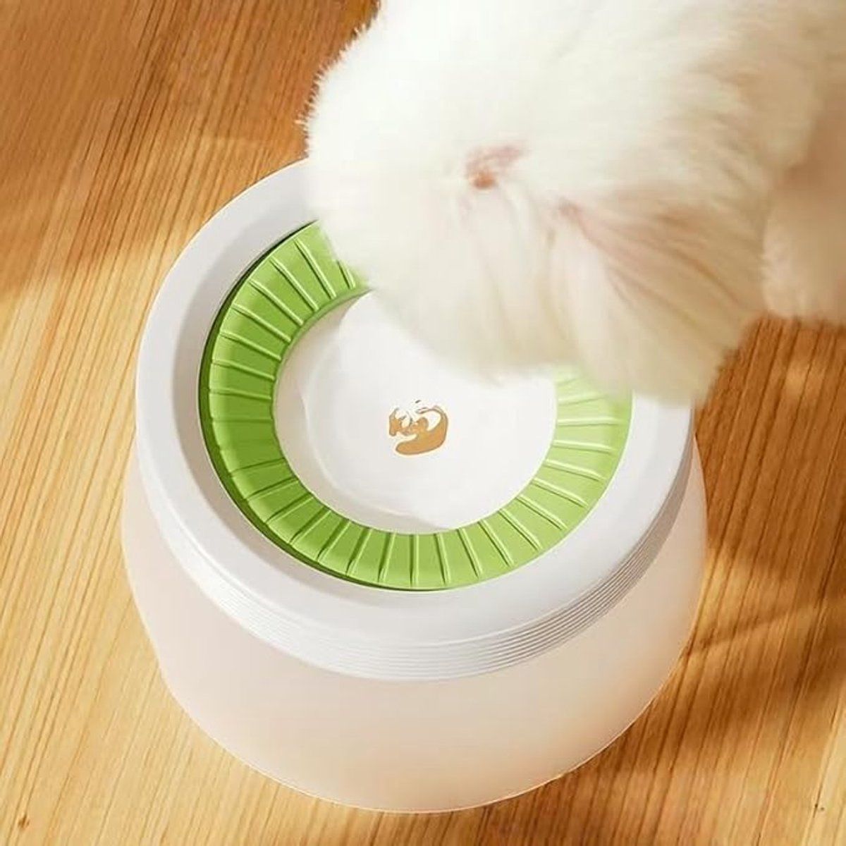 Spill-Proof Pet Water Bowl with Floating Disc, Slow Feeder Splash-Proof Drinking Bowl for Cats and Dogs, Green, 600 ml