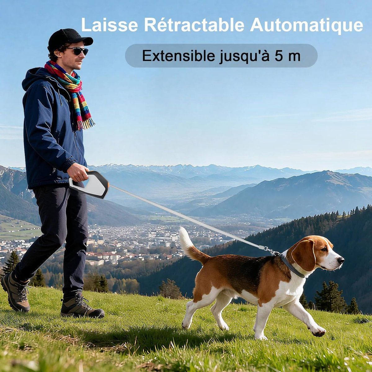 Retractable Dog Leash with Locking Button for Small and Medium Dogs up to 50 kg, 5 Meters, Black