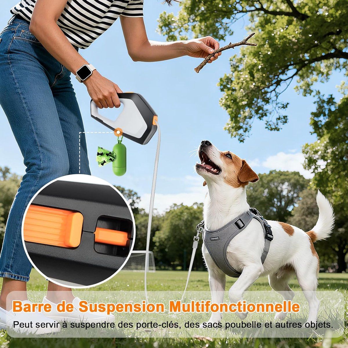 Retractable Dog Leash with Locking Button for Small and Medium Dogs up to 50 kg, 5 Meters, Black