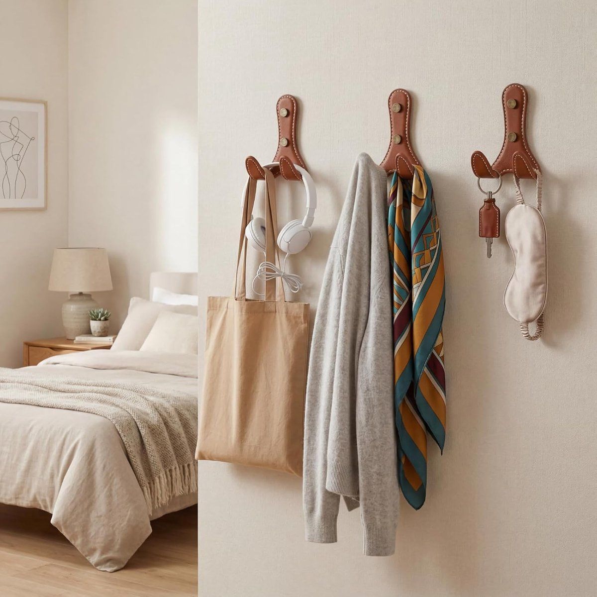 4 PCS Wall Hooks, Coat Hooks for Hanging Coats, Bags and Towels, for Hallway, Bedroom and Bathroom, Brown