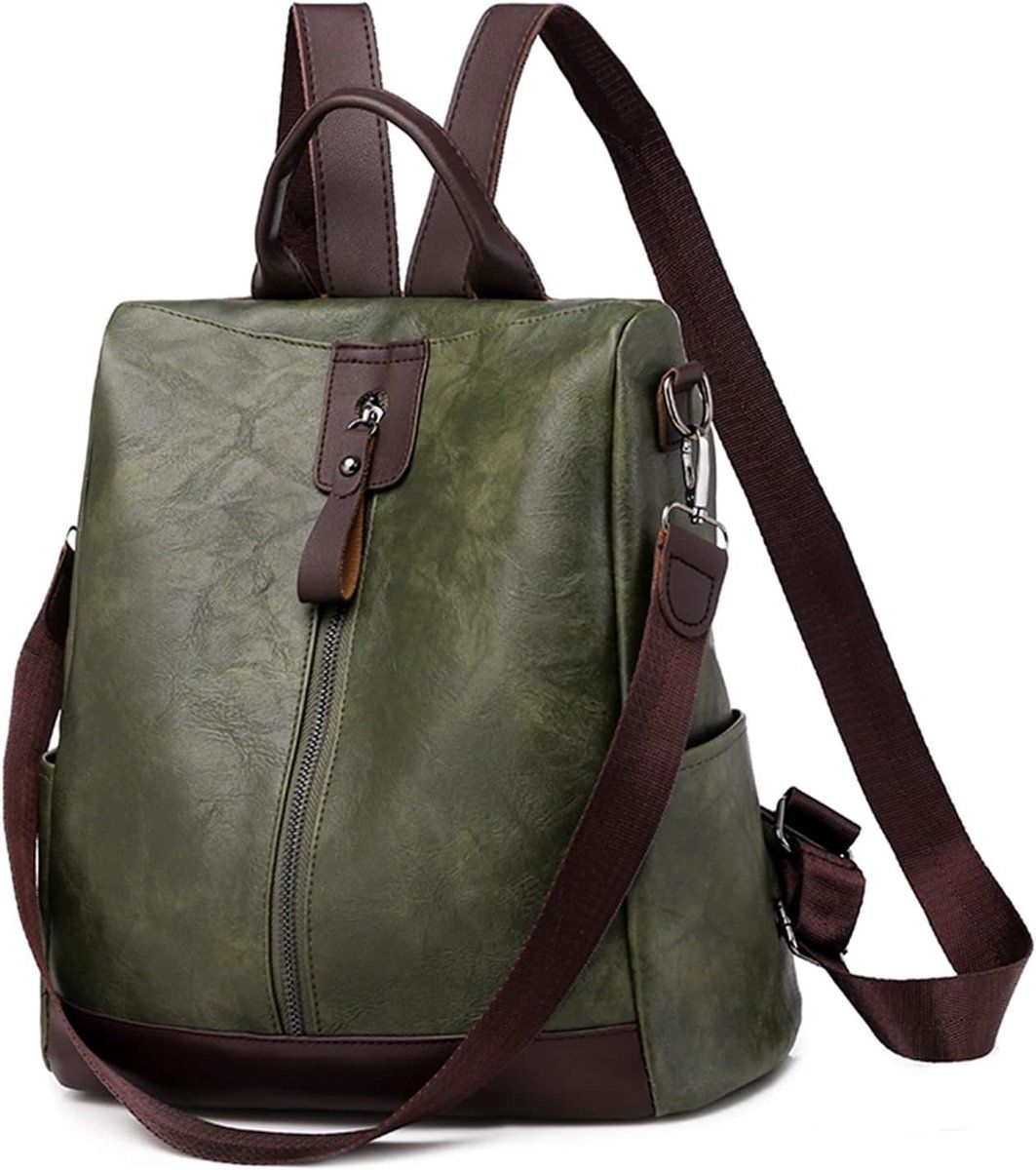 Women's Leather Backpack Waterproof Anti-Theft Casual Daypack for School Work Travel, 12 Inch