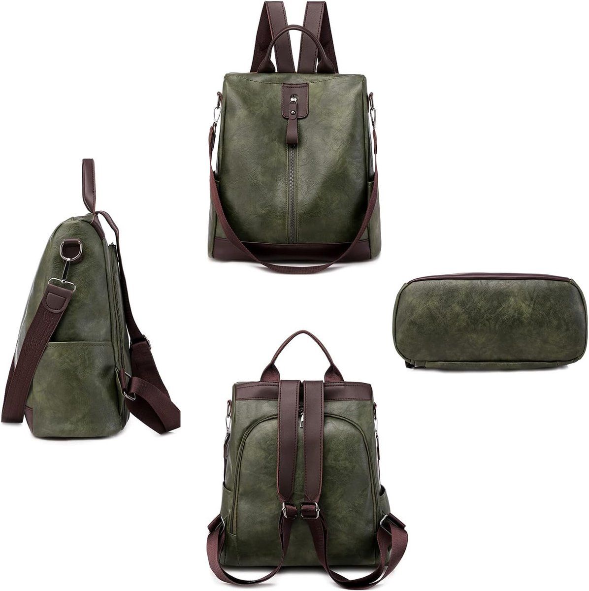 Women's Leather Backpack Waterproof Anti-Theft Casual Daypack for School Work Travel, 12 Inch