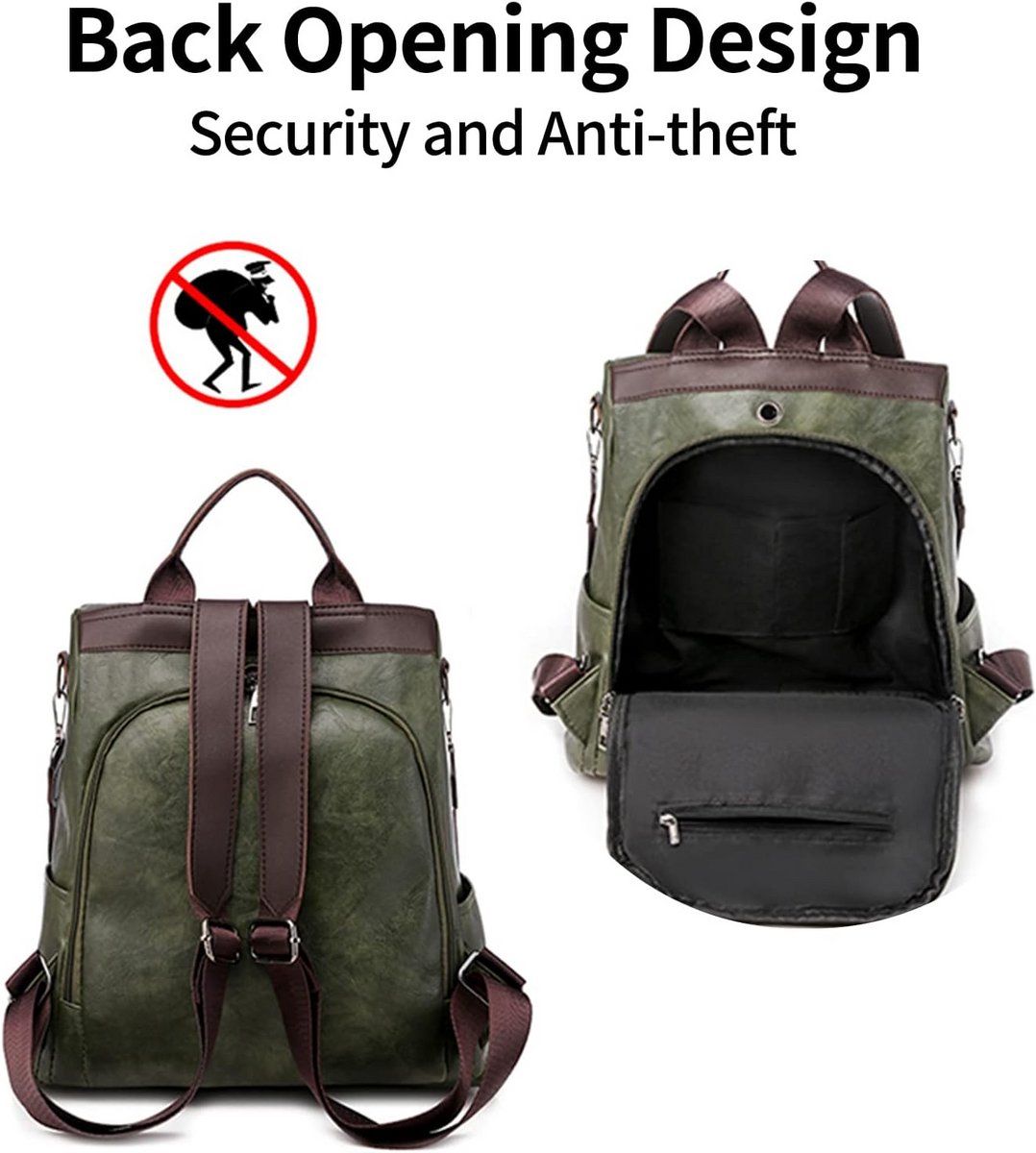Women's Leather Backpack Waterproof Anti-Theft Casual Daypack for School Work Travel, 12 Inch