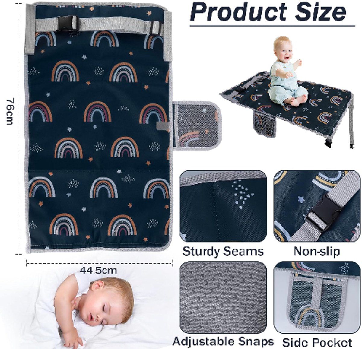 Kids Airplane Bed Portable Baby Flight Footrest Breathable Travel Seat Extender for Toddlers Sleeping, 76x44.5 cm