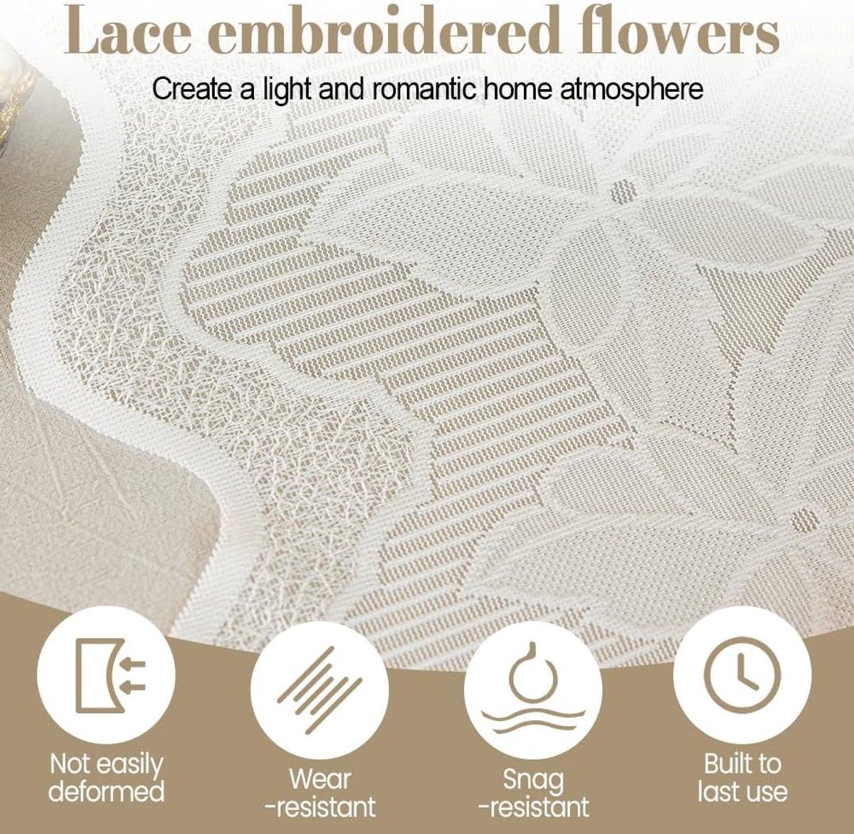 2 Pack Embroidered Lace Cafe Curtains, Country Style Sheer Half Window Curtains for Kitchen Living Room, Light Filtering, White, Style 2, 180x70cm