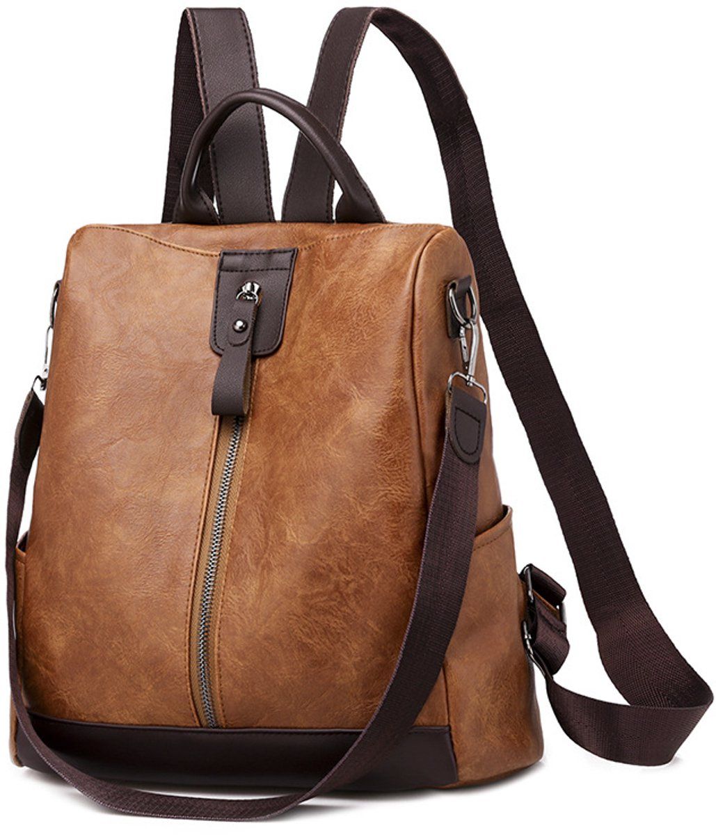 Women's Anti Theft Backpack Waterproof PU Leather Casual Daypack for School Work Shopping Travel, Caramel Color