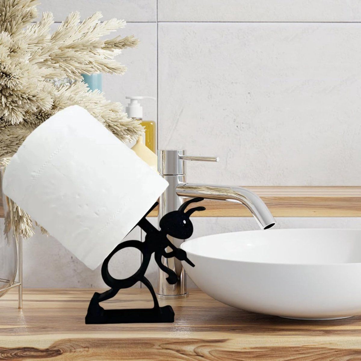 2PCS Ant Shaped Toilet Paper Holder, Standing Toilet Roll Holder, Decorative Bathroom Accessories, Unique Gift for Bathroom and Toilet, Black