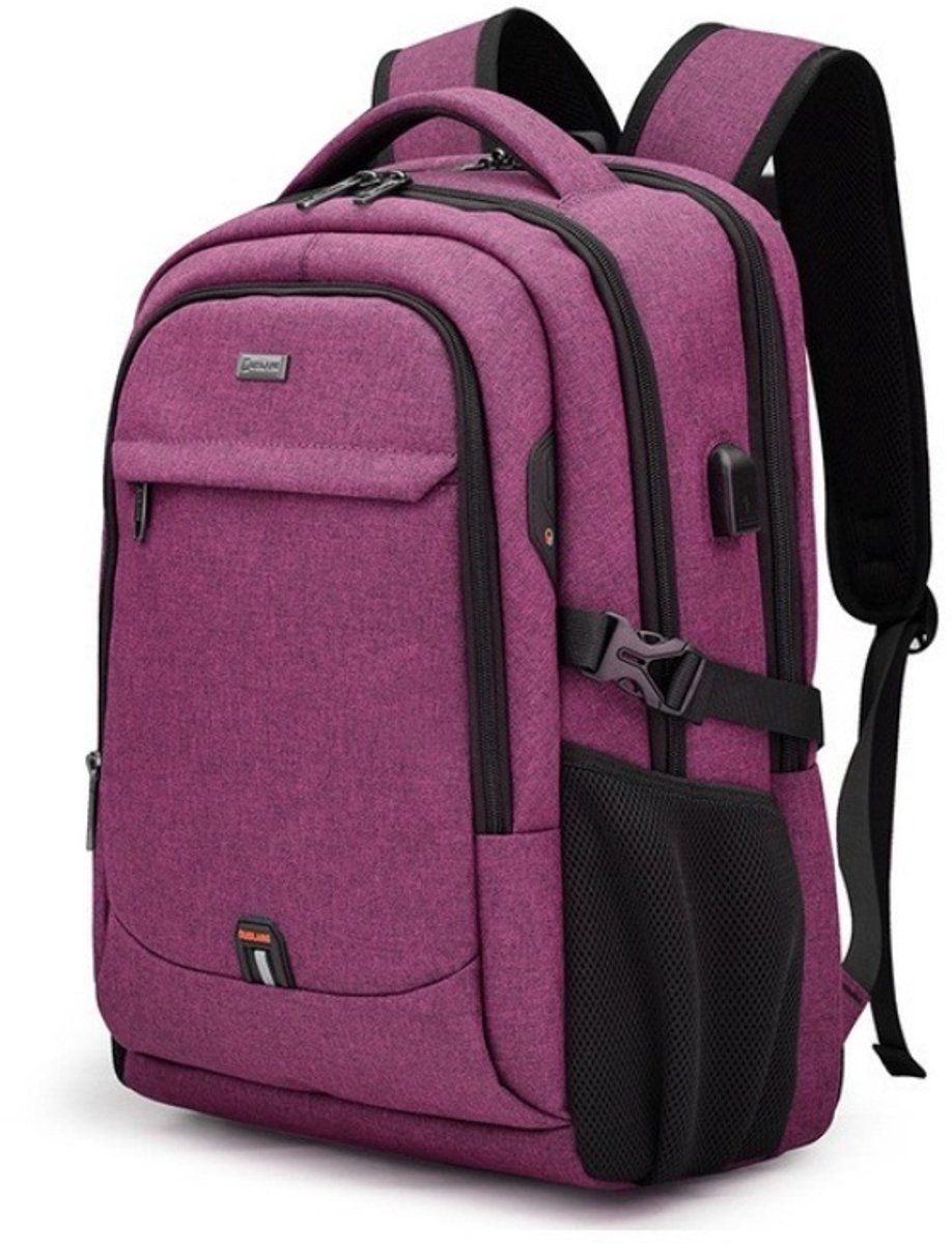 Laptop Backpack for Women and Men, Waterproof Travel Business School Bag with USB Charging Port for Work Vacation Office, Rose Red, 18 Inch