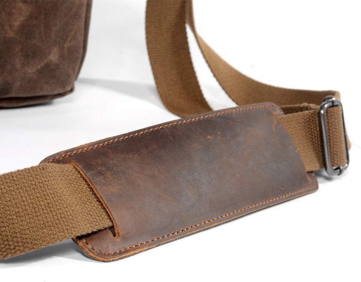 Waterproof Waxed Canvas Camera Bag, Retro Leather Crossbody Messenger Bag for DSLR Camera and Accessories, Vintage Brown