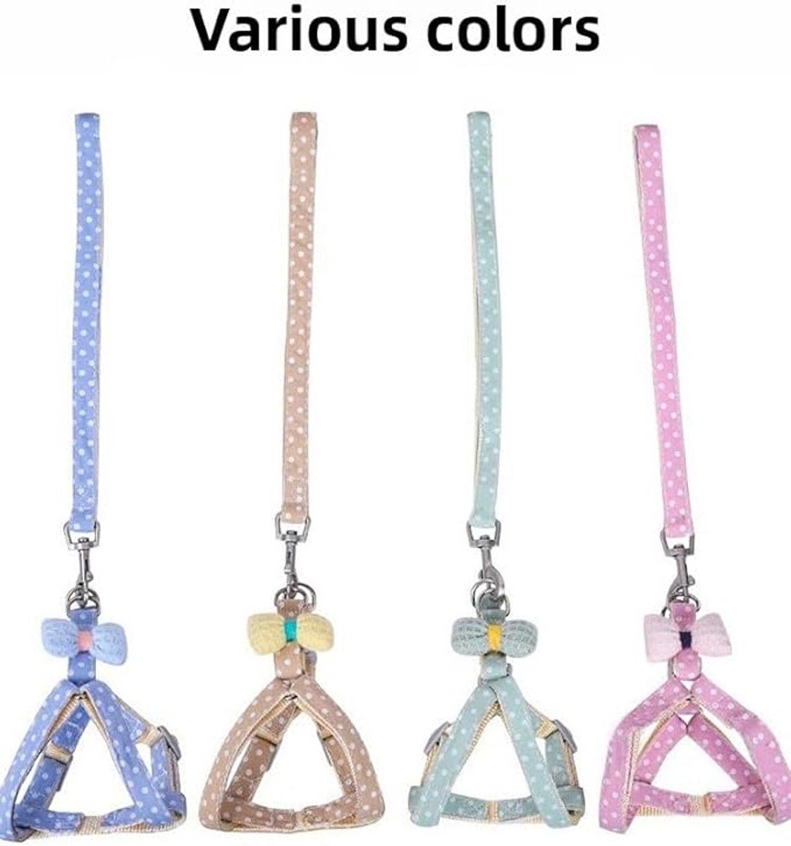 Polka Dot Dog Harness with Leash, Cute Bow Anti Pull Adjustable Pet Vest Harness for Puppies and Kittens