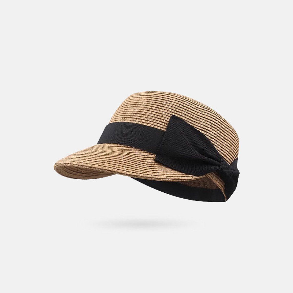 Women Straw Sun Visor Hat with Bow, Trendy Summer Beach Cap for Travel and Outdoor Activities, Khaki
