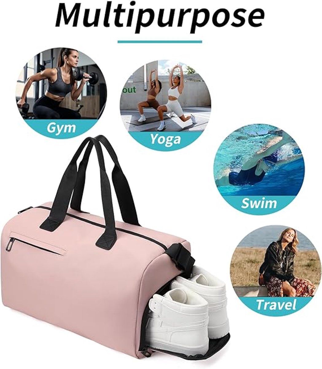 Waterproof Travel Duffel Bag, Large Capacity Sports Gym Weekend Bag for Women, Pink, 40x20x25 cm