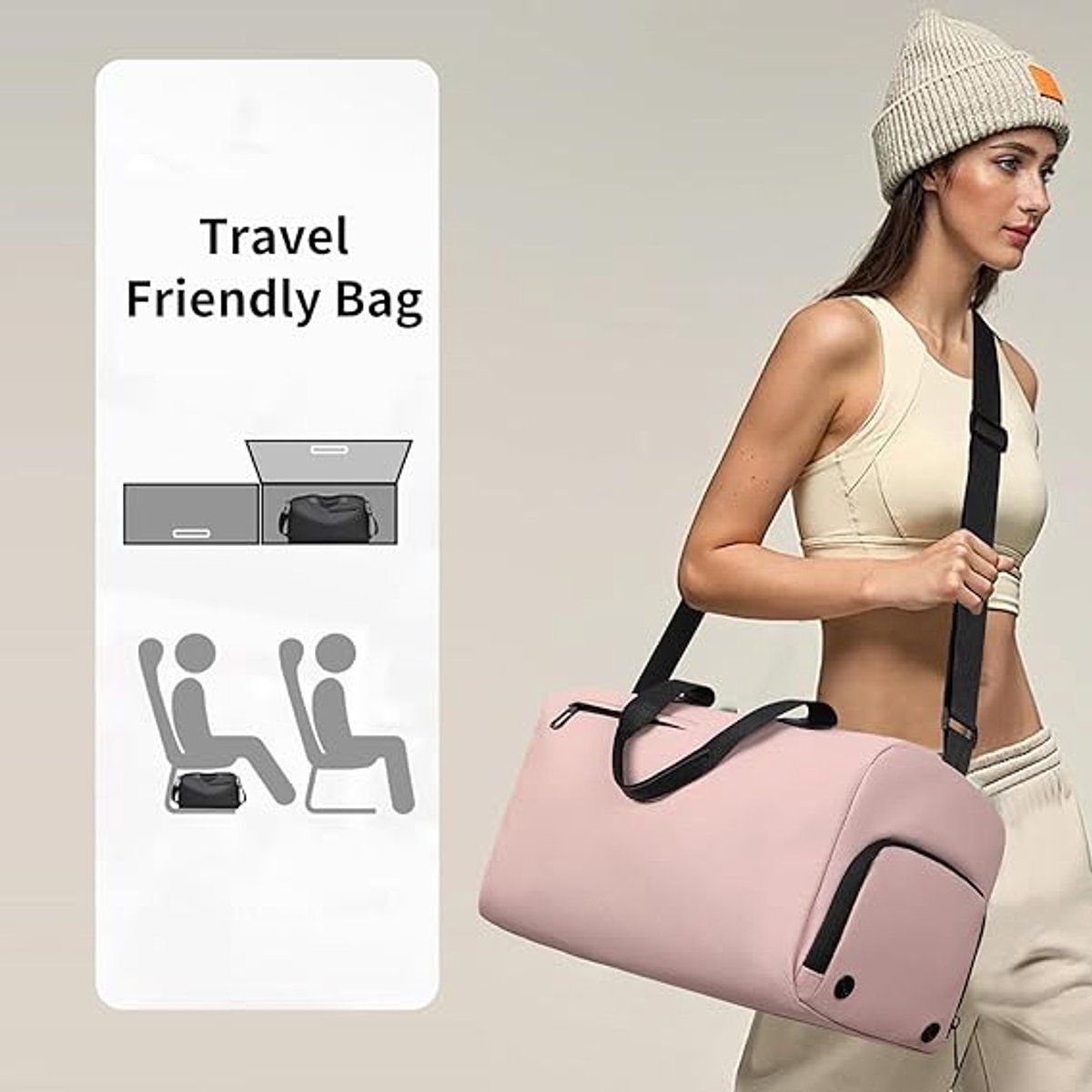 Waterproof Travel Duffel Bag, Large Capacity Sports Gym Weekend Bag for Women, Pink, 40x20x25 cm