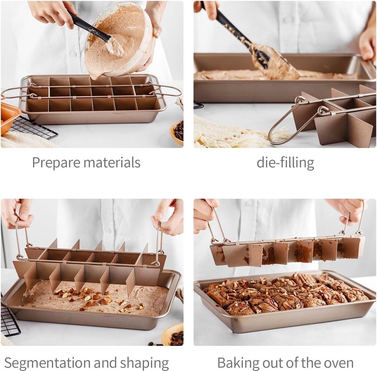 Nonstick Brownie Baking Pan with Divider, Metal Cake Pan for Brownies Muffins Cupcakes, Easy Release Pre-Cut Divider Tray, 31x20x3.8cm