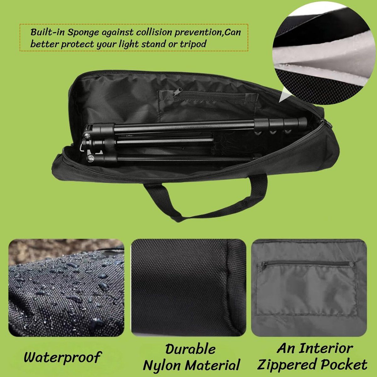 Padded Tripod Carry Bag with Shoulder Strap for Light Stands, Monopods, Softboxes and Photography Accessories, 100 x 13 cm, Black