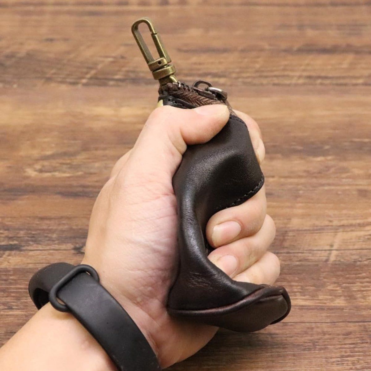 Genuine Leather Coin Purse Mini Wallet Zipper Key Pouch Compact for Keys and Coins, Brown