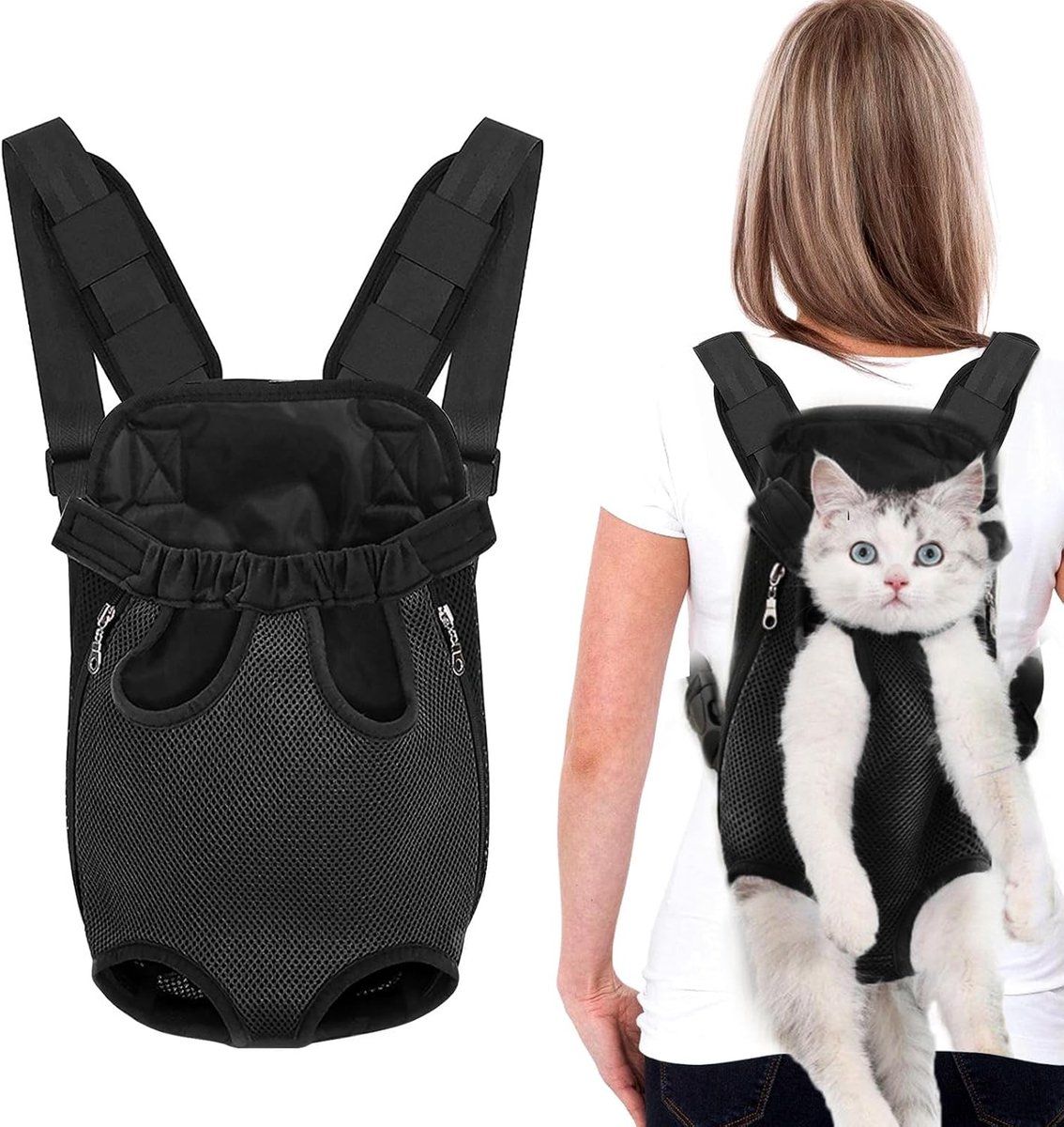 Pet Backpack Carrier, Adjustable Foldable Dog Backpack with Zipper Mesh Ventilation for Small Medium Dogs and Cats, S