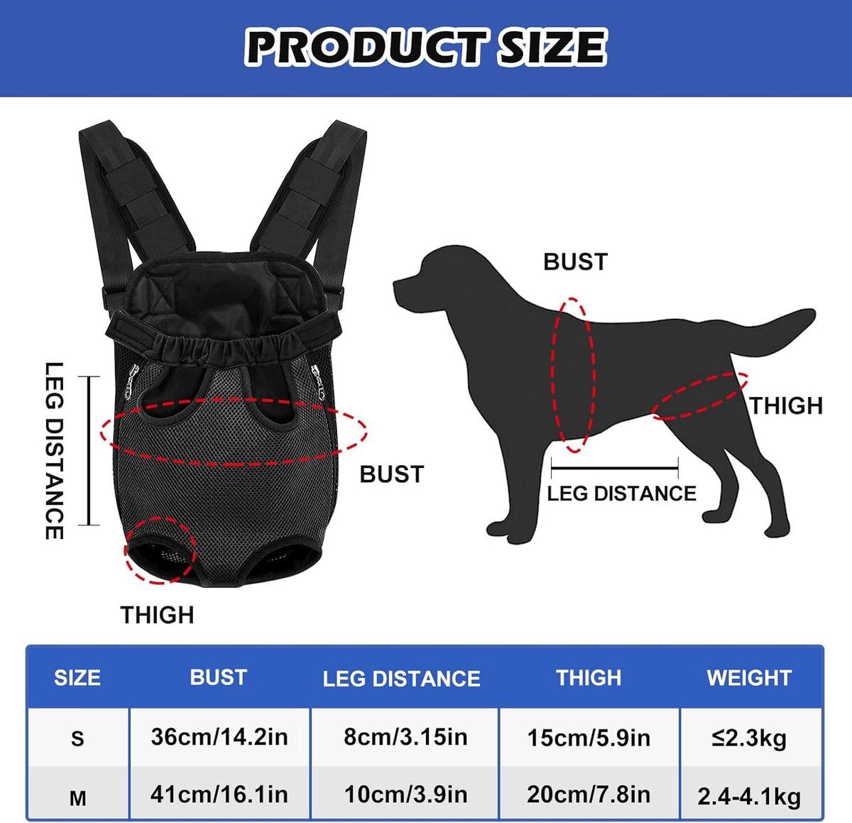 Pet Backpack Carrier, Adjustable Foldable Dog Backpack with Zipper Mesh Ventilation for Small Medium Dogs and Cats, S