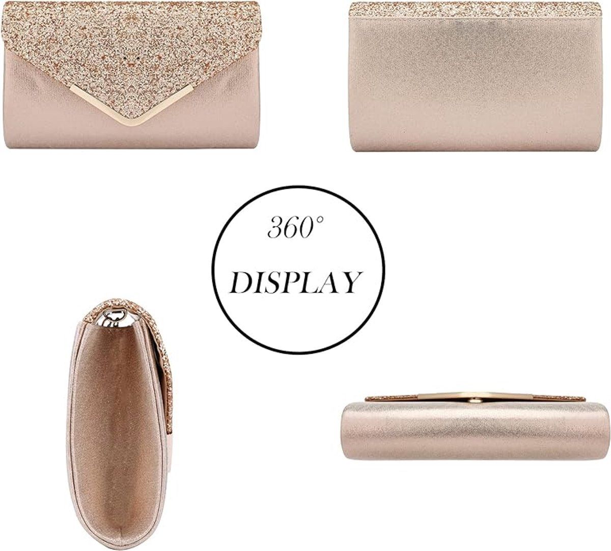 Sparkly Clutch Evening Bag with Chain for Women, Elegant Envelope Purse for Formal Occasions Wedding Party, Champagne