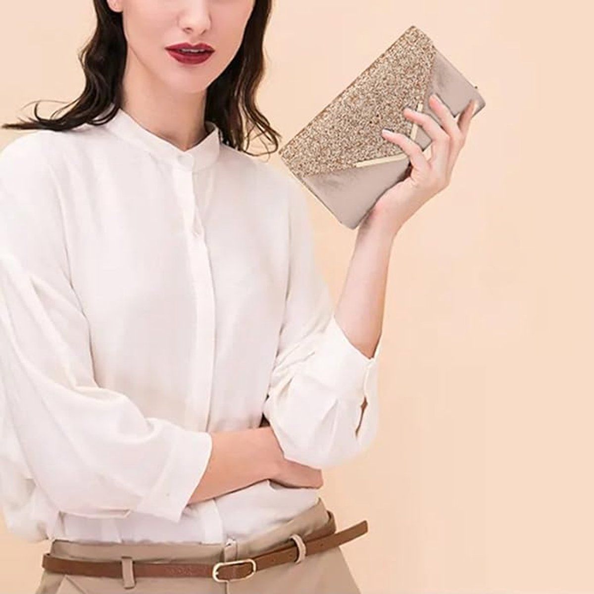 Sparkly Clutch Evening Bag with Chain for Women, Elegant Envelope Purse for Formal Occasions Wedding Party, Champagne