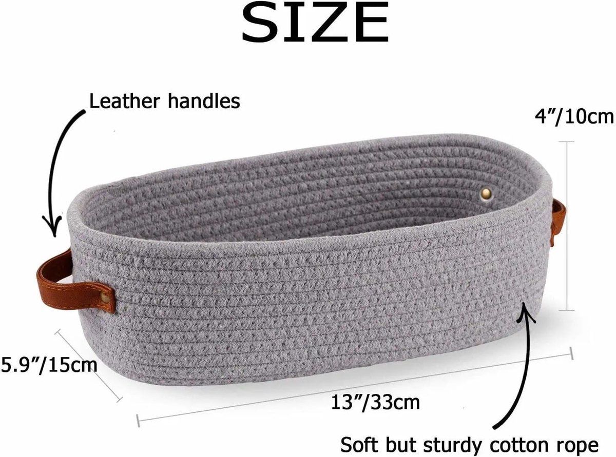 Cotton Rope Storage Basket, Woven Bathroom Organizer Basket for Toilet Paper, Home Decor, Light Gray, 33 x 15 x 10 cm