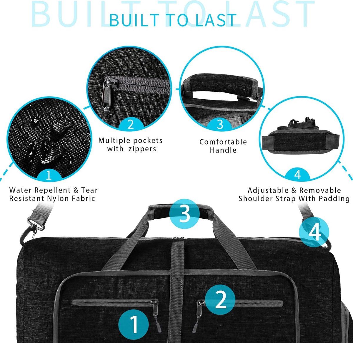85L Foldable Travel Duffel Bag with Shoe Compartment, Waterproof Sports Gym Bag for Fitness Travel Business, Black