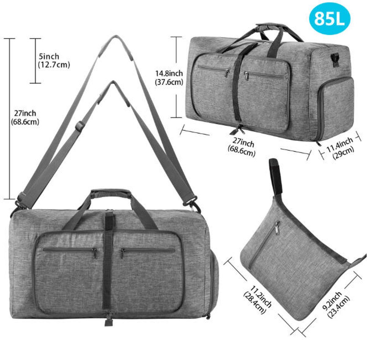 85L Foldable Travel Duffel Bag with Shoe Compartment, Waterproof Sports Gym Bag for Fitness Travel Business, Black