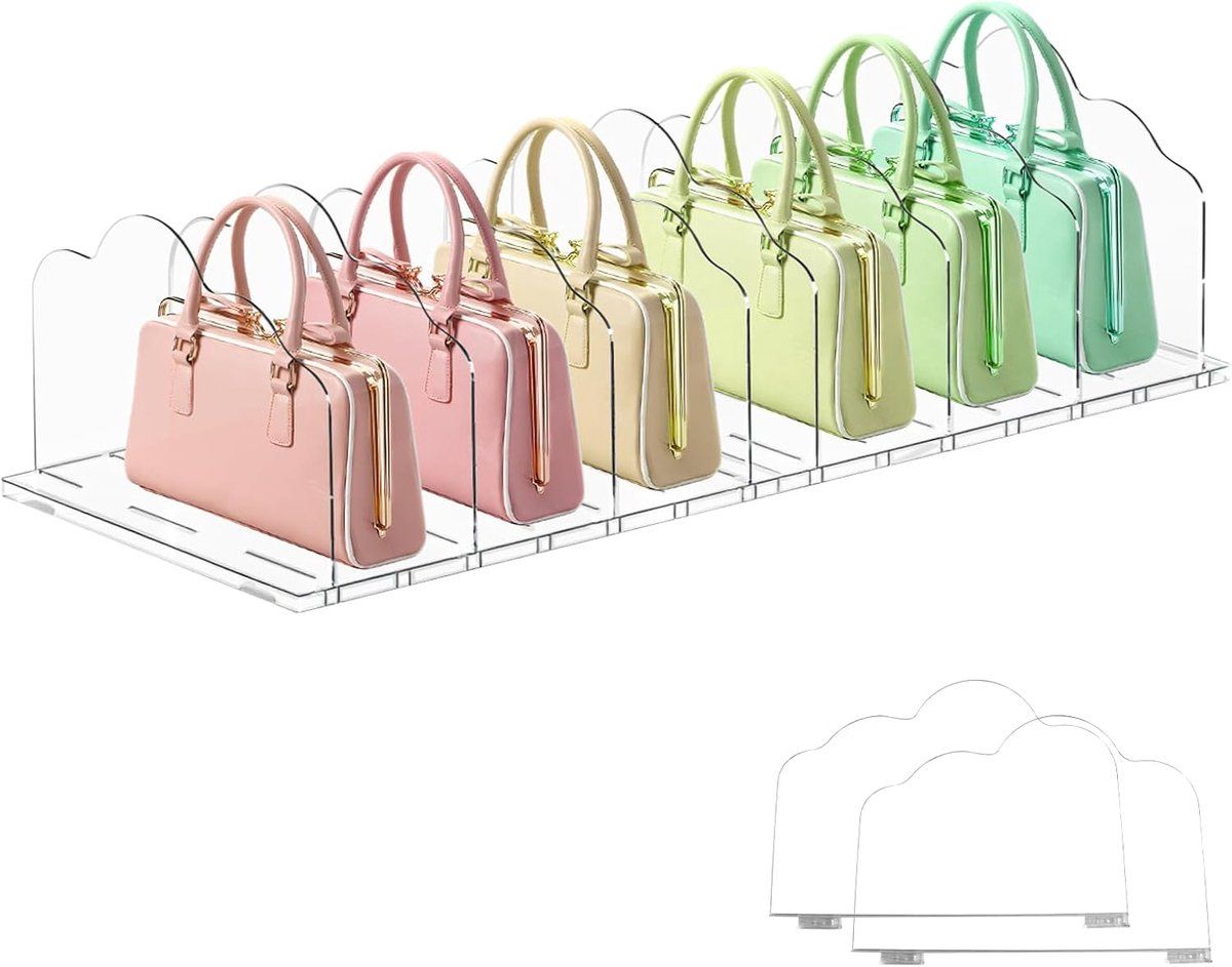 Adjustable Handbag Organizer with Removable Dividers, Clear Acrylic Purse Storage Rack for Closet Kitchen Bathroom, Transparent