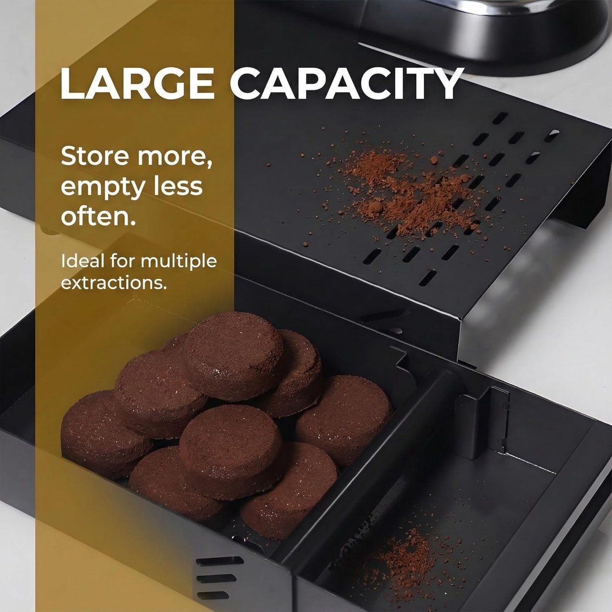 Espresso Knock Box with Drawer, Anti-Slip Carbon Steel Coffee Grounds Container for Espresso Machine and Barista, 28CM, Black
