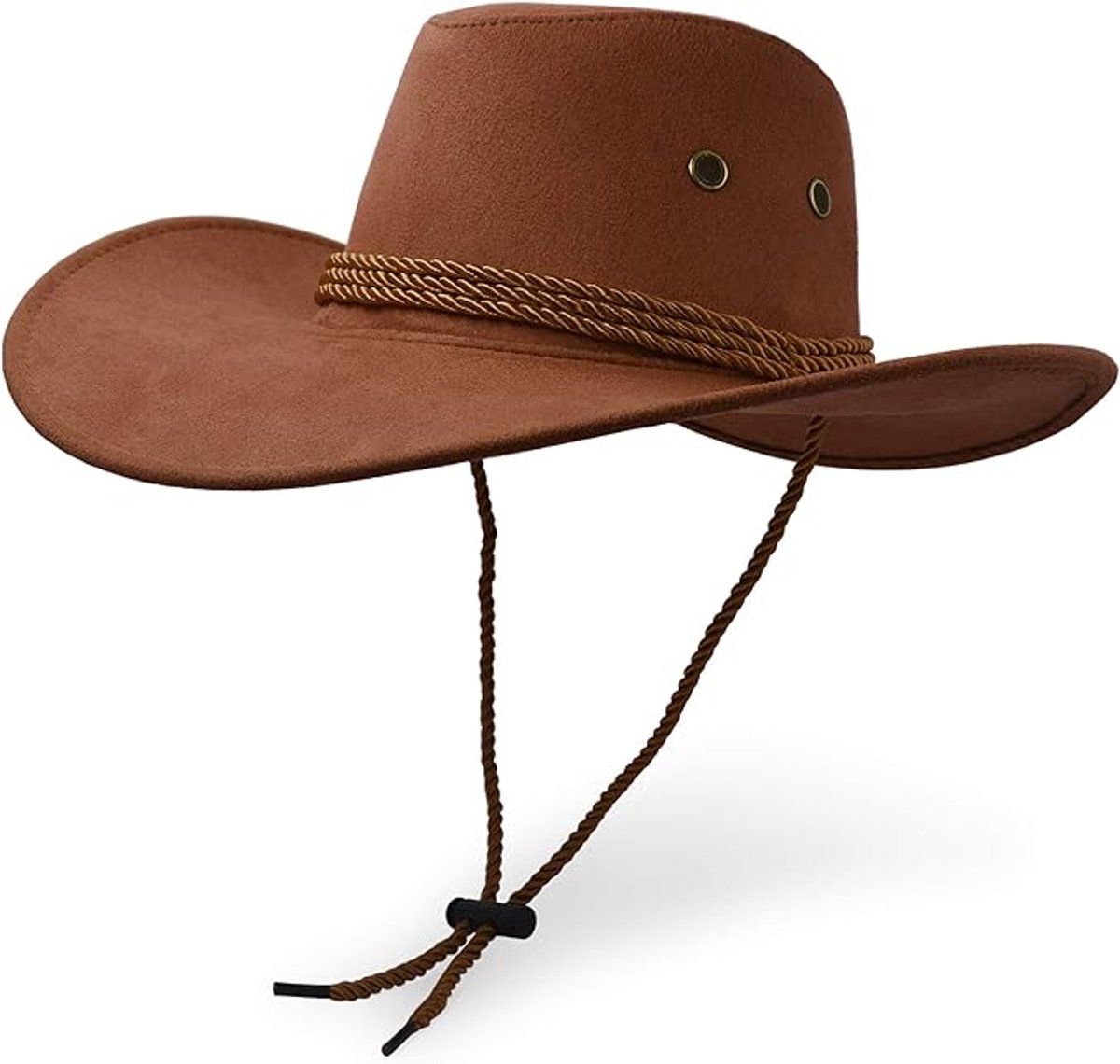 Unisex Cowboy Hat Suede Look Wide Brim Sun Hat Classic Western Style for Festivals Travel Outdoor, Light Brown