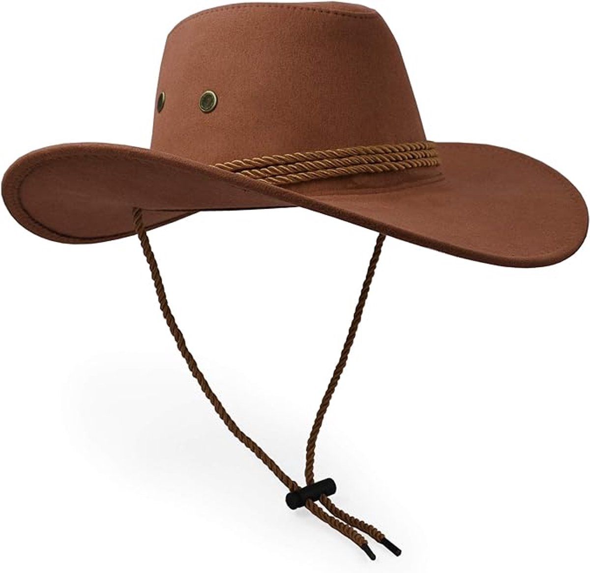 Unisex Cowboy Hat Suede Look Wide Brim Sun Hat Classic Western Style for Festivals Travel Outdoor, Light Brown