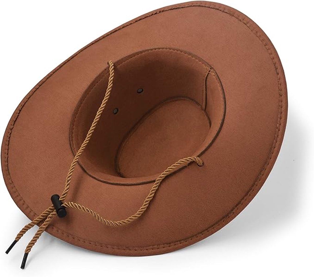 Unisex Cowboy Hat Suede Look Wide Brim Sun Hat Classic Western Style for Festivals Travel Outdoor, Light Brown