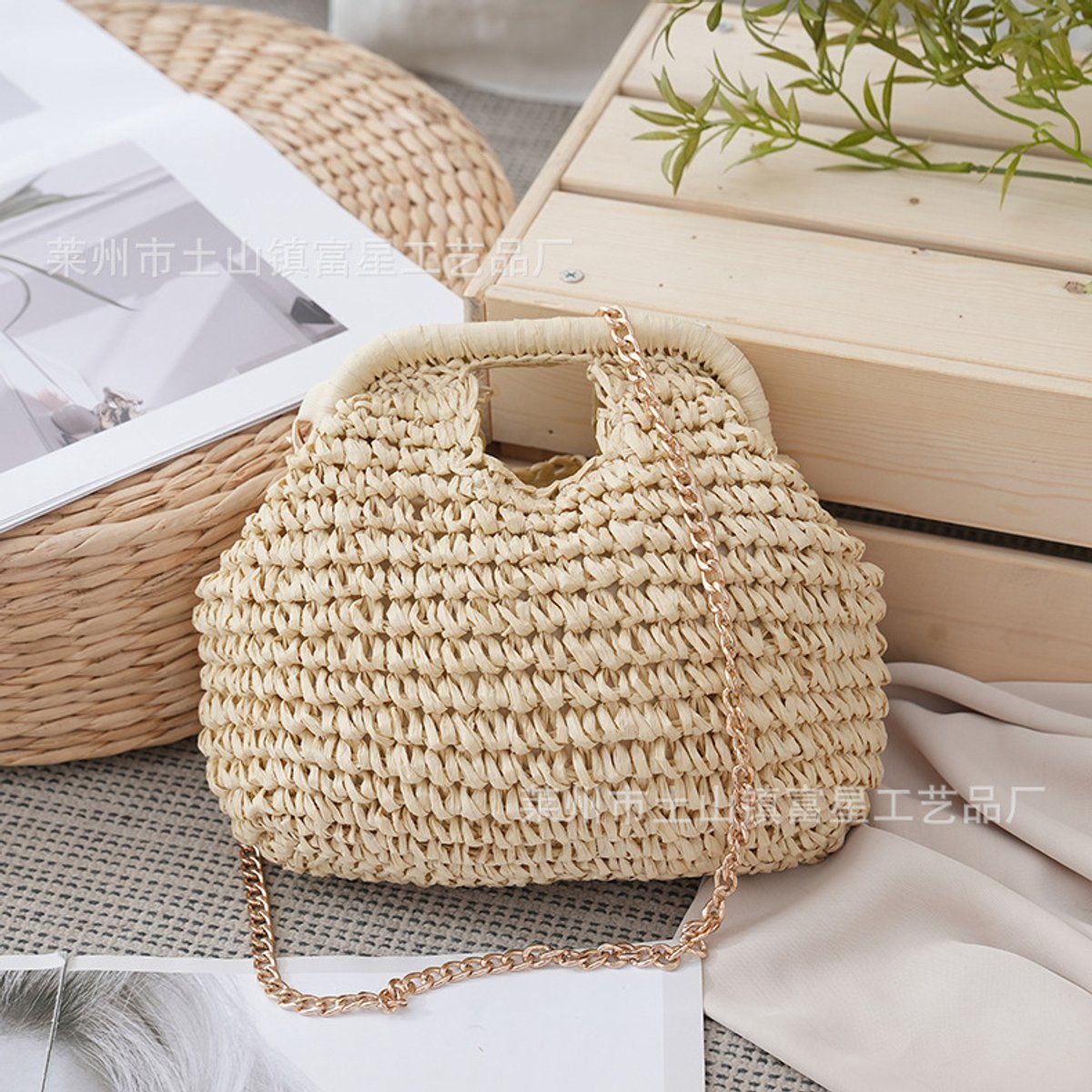 Handmade Woven Straw Bag, Stylish Shoulder Tote with Handle, Lightweight Multifunctional Beach Bag for Women, Multiple Colors