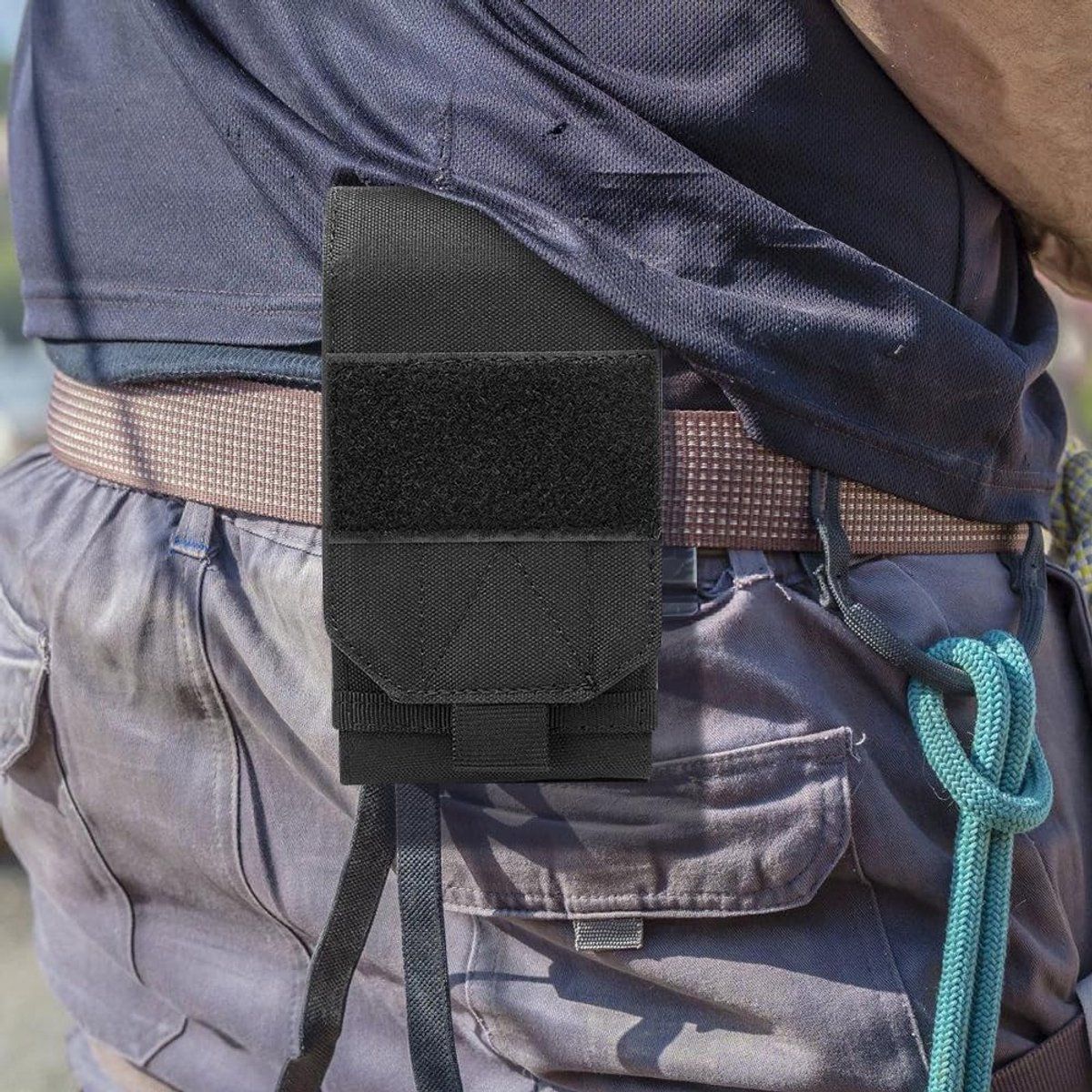 Tactical Waist Bag Men Phone Pouch Belt Holster 600D Oxford Fabric Double Pockets Wear Resistant for Camping Hiking Outdoor Green