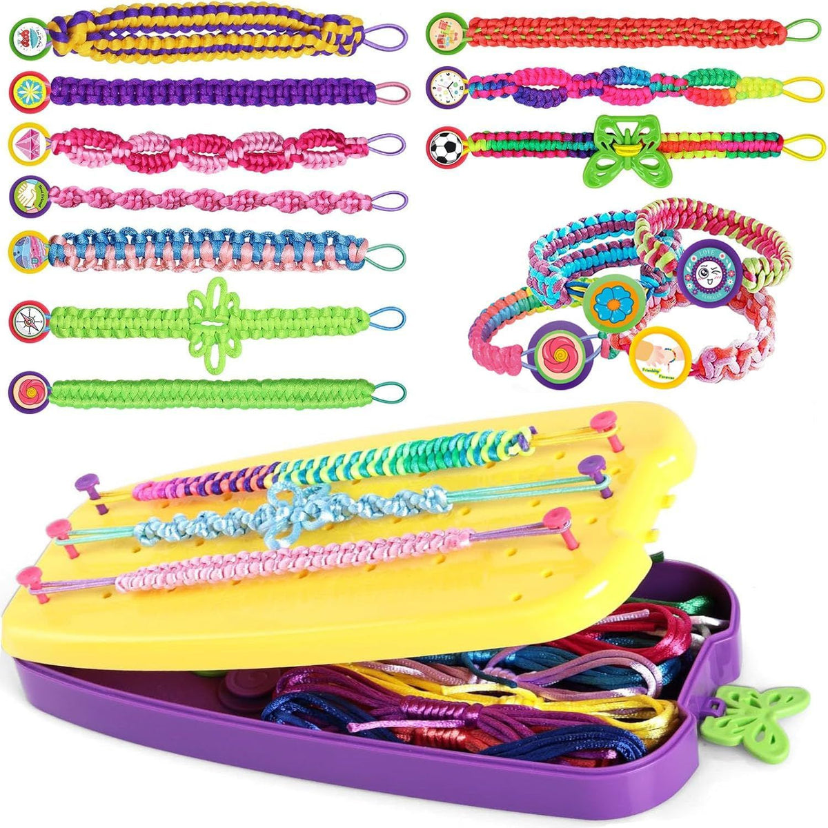 Friendship Bracelet Making Kit for Girls Ages 7 to 12, DIY Arts and Crafts String Maker Tool, Birthday Gift Travel Activity Set, Yellow