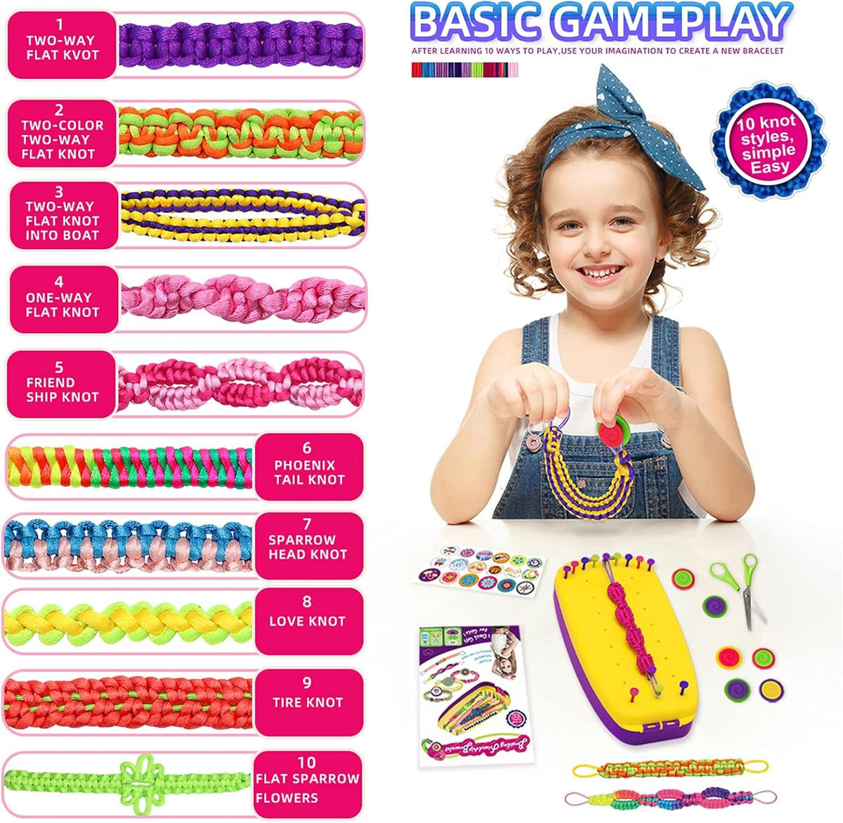Friendship Bracelet Making Kit for Girls Ages 7 to 12, DIY Arts and Crafts String Maker Tool, Birthday Gift Travel Activity Set, Yellow